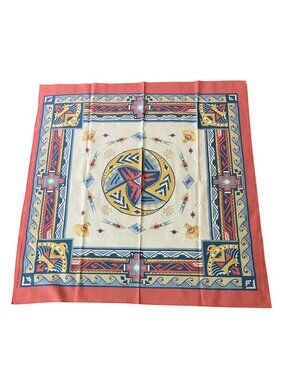 Vintage Southwestern-Inspired Square Scarf Geometric Bird Motifs Multicolor